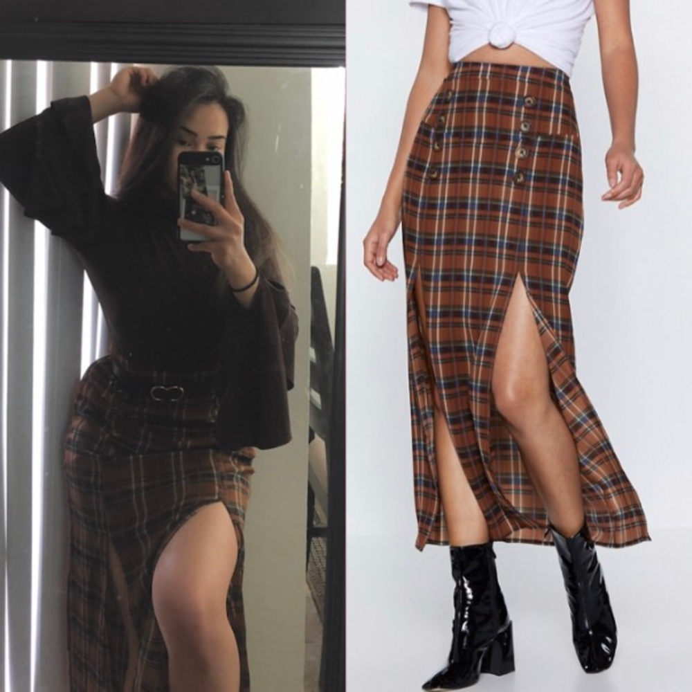 NastyGal Brown Plaid Skirt